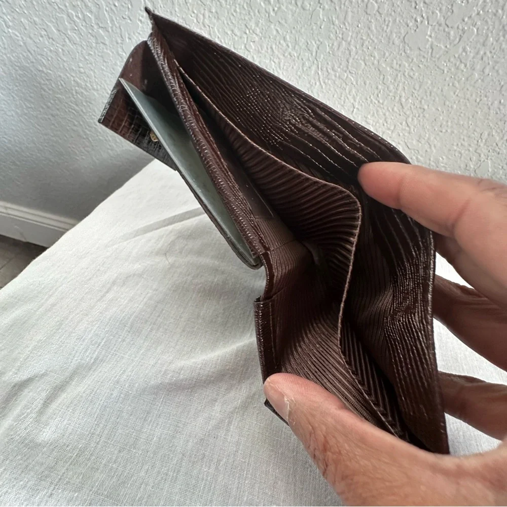 Prince Gardner Brown Embossed Leather Bi-Fold Wallet | ID Window | Vintage